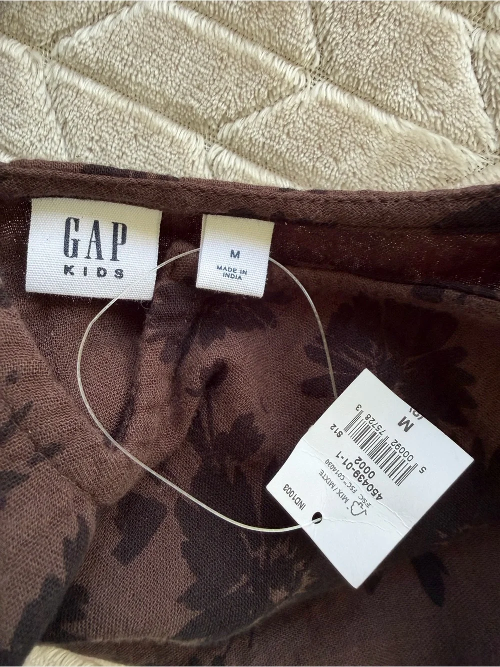 GAP Gauze Brown Dress with Black Floral Print Tiered Medium